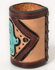American Darling Western Hand Tooled Carved Genuine Leather Scarf Ring Brown Scarf Clasp Bandana Slide Bandana Cuff