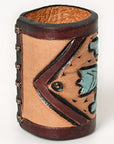 American Darling Western Hand Tooled Carved Genuine Leather Scarf Ring Brown Scarf Clasp Bandana Slide Bandana Cuff
