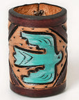 American Darling Western Hand Tooled Carved Genuine Leather Scarf Ring Brown Scarf Clasp Bandana Slide Bandana Cuff