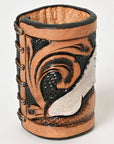 American Darling Western Hand Tooled Carved Genuine Leather Scarf Ring Brown Scarf Clasp Bandana Slide Bandana Cuff
