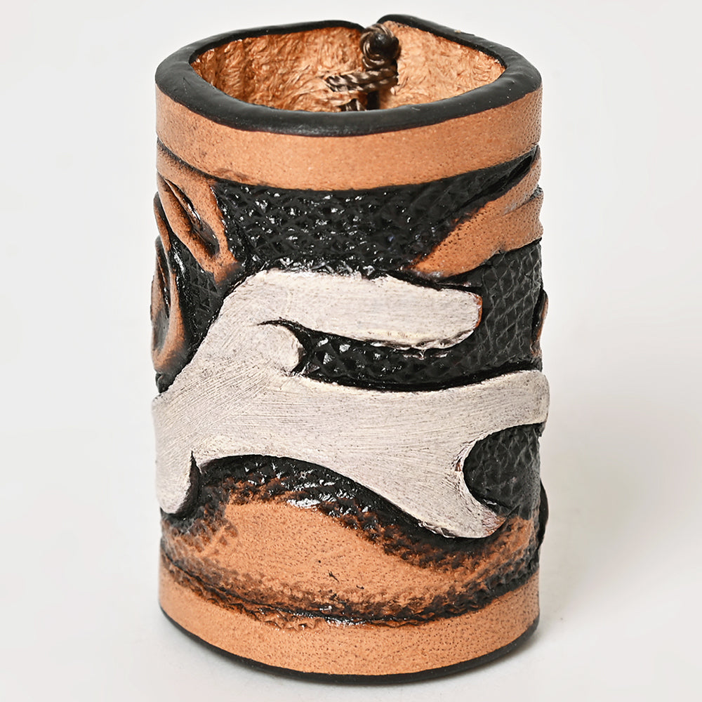 American Darling Western Hand Tooled Carved Genuine Leather Scarf Ring Brown Scarf Clasp Bandana Slide Bandana Cuff