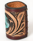 American Darling Western Hand Tooled Carved Genuine Leather Scarf Ring Brown Scarf Clasp Bandana Slide Bandana Cuff