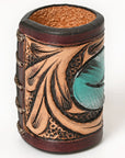 American Darling Western Hand Tooled Carved Genuine Leather Scarf Ring Brown Scarf Clasp Bandana Slide Bandana Cuff