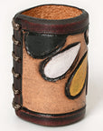 American Darling Western Hand Tooled Carved Genuine Leather Scarf Ring Brown Scarf Clasp Bandana Slide Bandana Cuff