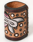 American Darling Western Hand Tooled Carved Genuine Leather Scarf Ring Brown Scarf Clasp Bandana Slide Bandana Cuff