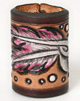 American Darling Western Hand Tooled Carved Genuine Leather Scarf Ring Brown Scarf Clasp Bandana Slide Bandana Cuff