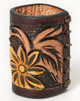 American Darling Western Hand Tooled Carved Genuine Leather Scarf Ring Brown Scarf Clasp Bandana Slide Bandana Cuff