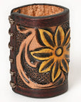 American Darling Western Hand Tooled Carved Genuine Leather Scarf Ring Brown Scarf Clasp Bandana Slide Bandana Cuff