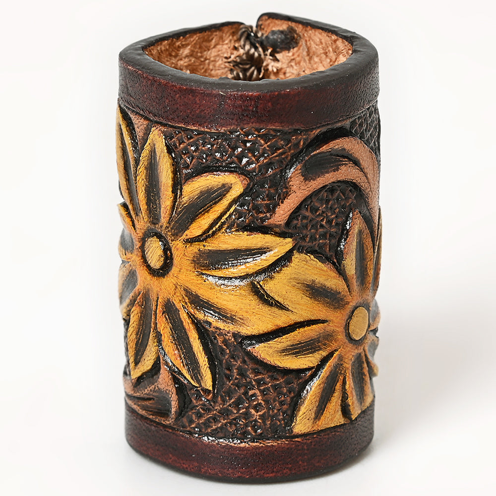 American Darling Western Hand Tooled Carved Genuine Leather Scarf Ring Brown Scarf Clasp Bandana Slide Bandana Cuff