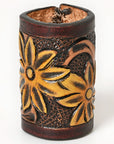American Darling Western Hand Tooled Carved Genuine Leather Scarf Ring Brown Scarf Clasp Bandana Slide Bandana Cuff