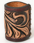 American Darling Western Hand Tooled Carved Genuine Leather Scarf Ring Brown Scarf Clasp Bandana Slide Bandana Cuff