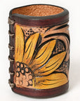 American Darling Western Hand Tooled Carved Genuine Leather Scarf Ring Brown Scarf Clasp Bandana Slide Bandana Cuff