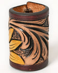 American Darling Western Hand Tooled Carved Genuine Leather Scarf Ring Brown Scarf Clasp Bandana Slide Bandana Cuff