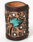 American Darling Western Hand Tooled Carved Genuine Leather Scarf Ring Brown Scarf Clasp Bandana Slide Bandana Cuff