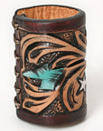 American Darling Western Hand Tooled Carved Genuine Leather Scarf Ring Brown Scarf Clasp Bandana Slide Bandana Cuff