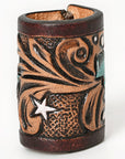 American Darling Western Hand Tooled Carved Genuine Leather Scarf Ring Brown Scarf Clasp Bandana Slide Bandana Cuff