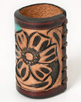 American Darling Western Hand Tooled Carved Genuine Leather Scarf Ring Brown Scarf Clasp Bandana Slide Bandana Cuff
