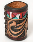American Darling Western Hand Tooled Carved Genuine Leather Scarf Ring Brown Scarf Clasp Bandana Slide Bandana Cuff