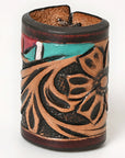 American Darling Western Hand Tooled Carved Genuine Leather Scarf Ring Brown Scarf Clasp Bandana Slide Bandana Cuff