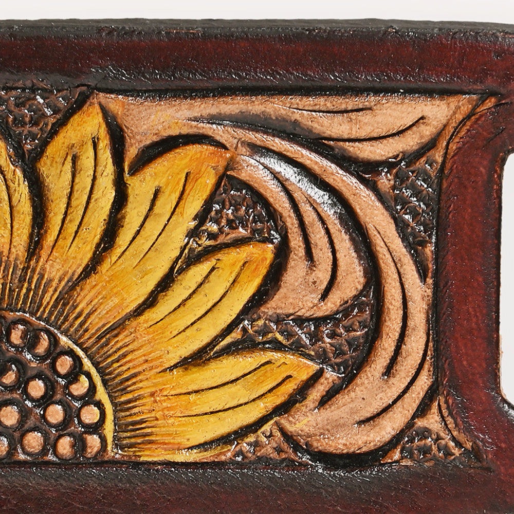 American Darling Western Hand Tooled Carved Genuine Leather Scarf Clasp Bandana Slide Bandana Cuff