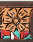 American Darling Western Hand Tooled Carved Genuine Leather Scarf Clasp Bandana Slide Bandana Cuff