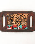 American Darling Western Hand Tooled Carved Genuine Leather Scarf Clasp Bandana Slide Bandana Cuff