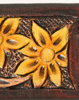 American Darling Western Hand Tooled Carved Genuine Leather Scarf Clasp Bandana Slide Bandana Cuff