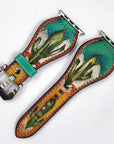 American Darling Hand Tooled I watch Strap Genuine Leather With Beautiful Cactus Hand Painted Smart Watch Strap