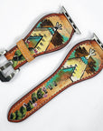 American Darling Hand Tooled I watch Strap Genuine Leather With Beautiful Cactus Hand Painted Smart Watch Strap