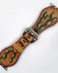 American Darling Hand Tooled I watch Strap Genuine Leather With Beautiful Cactus Hand Painted Smart Watch Strap
