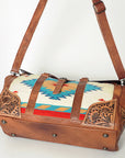 American Darling Duffel Saddle Blanket Hand Tooled Genuine Leather Western Women Bag | Handbag Duffle Weekend Travel Bags for