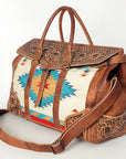 American Darling Duffel Saddle Blanket Hand Tooled Genuine Leather Western Women Bag | Handbag Duffle Weekend Travel Bags for
