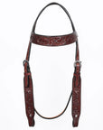 Hilason Western Horse Genuine Leather Headstall Breast Collar Brown Floral Hand Carved Stainless Steel Hardware