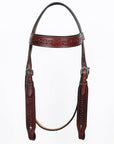 Hilason Western Horse Hand Tooled Headstall Breast Collar Genuine Leather Brown Stainless Steel Hardware
