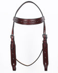 Hilason Western Horse Genuine Leather Headstall Breast Collar Brown Barb Wire Hand Tooled Stainless Steel Hardware