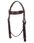 Hilason Western Horse Genuine Leather Headstall Breast Collar Brown Barb Wire Hand Tooled Stainless Steel Hardware