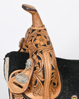 Hilason Western Horse Treeless Trail Barrel Saddle American Leather Floral Tan & Black Inlay
