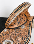 Hilason Western Horse Treeless Trail Barrel Saddle American Leather Floral Tan & Black Inlay