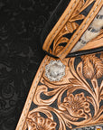 Hilason Western Horse Treeless Trail Barrel Saddle American Leather Floral Tan & Black Inlay