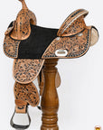 Hilason Western Horse Treeless Trail Barrel Saddle American Leather Floral Tan & Black Inlay