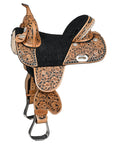 Hilason Western Horse Treeless Trail Barrel Saddle American Leather Floral Tan & Black Inlay