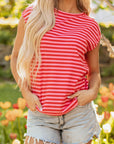 Stripe Ribbed Cap Sleeve T-Shirt