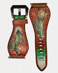 American Darling Hand Tooled I watch Strap Genuine Leather With Beautiful Cactus Painted Smart