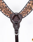 Hilason Horse Floral Hand Painted American Leather Breast Collar Headstall Dark Brown
