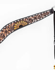 Hilason Horse Floral Hand Painted American Leather Breast Collar Headstall Dark Brown
