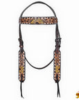 Hilason Horse Floral Hand Painted American Leather Breast Collar Headstall Dark Brown