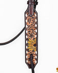 Hilason Horse Floral Hand Painted American Leather Breast Collar Headstall Dark Brown