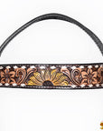 Hilason Horse Floral Hand Painted American Leather Breast Collar Headstall Dark Brown