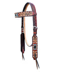Hilason Horse Floral Hand Carved American Leather Breast Collar Headstall W/ Beaded Work Brown