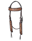 Hilason Horse Floral Hand Carved American Leather Breast Collar Headstall Dark Brown